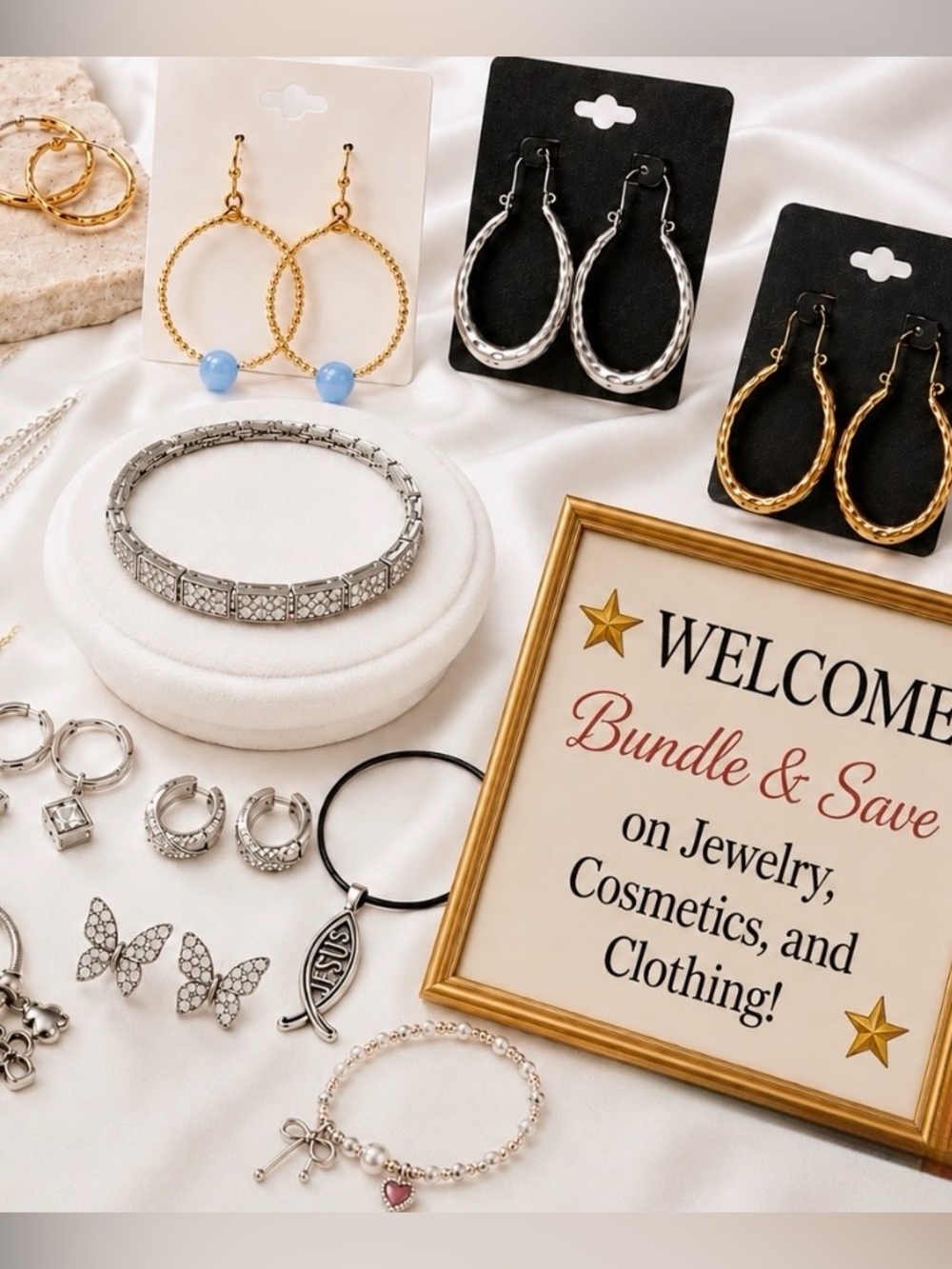 WELCOME!  Bundle & Save on Jewelry, Cosmetics, and Clothing!
